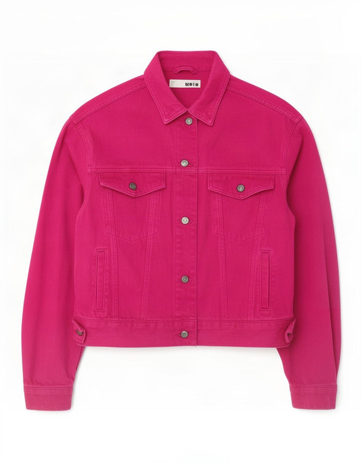 Topshop Giacca di jeans oversize da donna UK 10 Small Pink Cotton