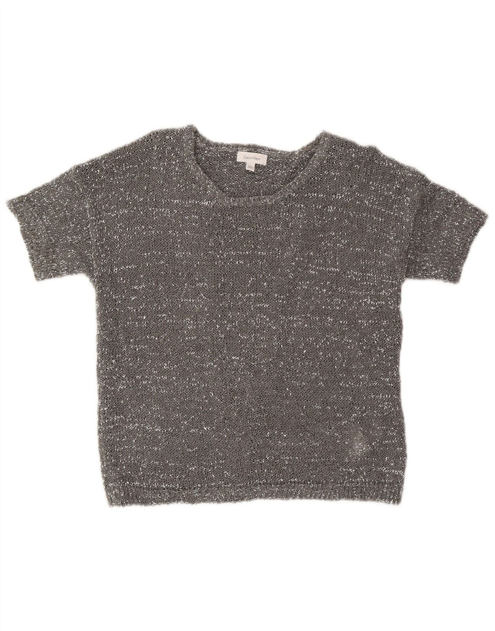 Maglione maglione con scollo a barca da donna Calvin Klein UK 10 piccolo grigio moderno