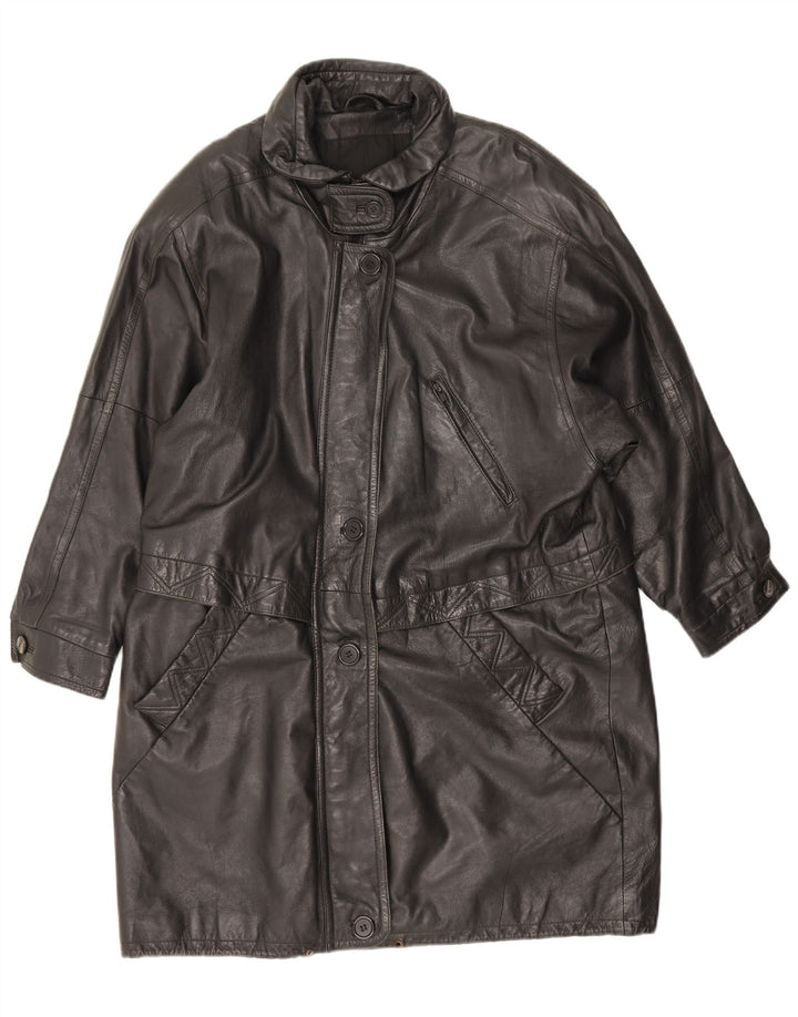 Cappotto in pelle vintage da donna UK 20 2XL Pelle nera