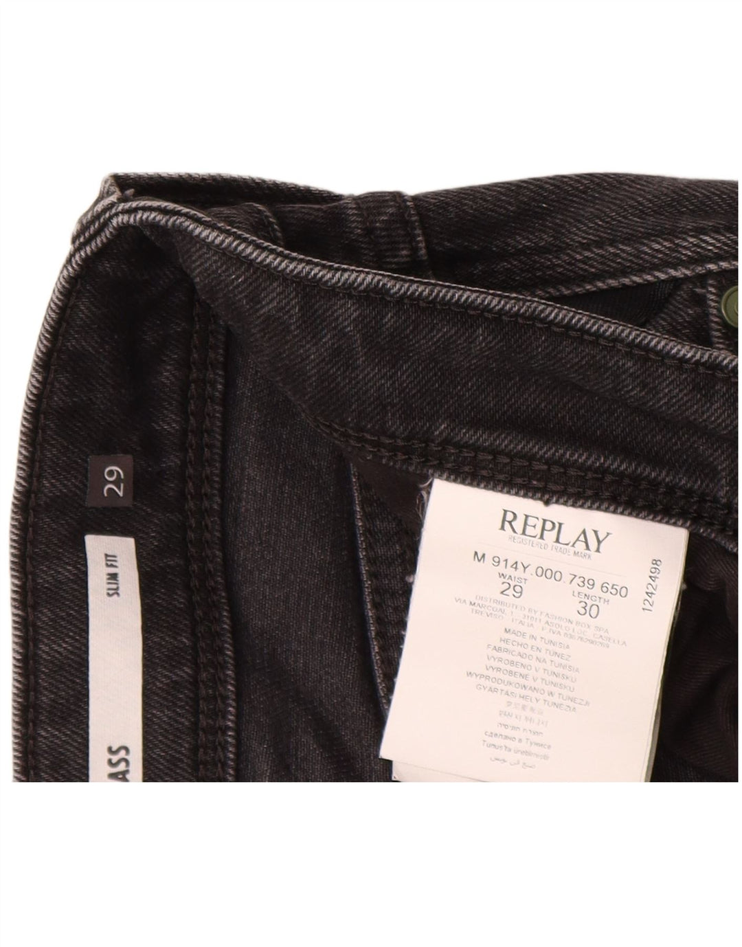REPLAY Jeans slim da uomo Anbass W29 L30 cotone nero