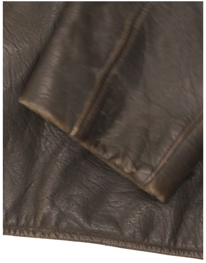 Giacca in pelle vintage da uomo IT 48 media kaki