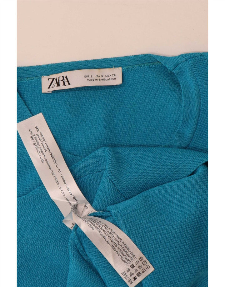 Canotta corta da donna Zara UK 8 piccola in viscosa blu