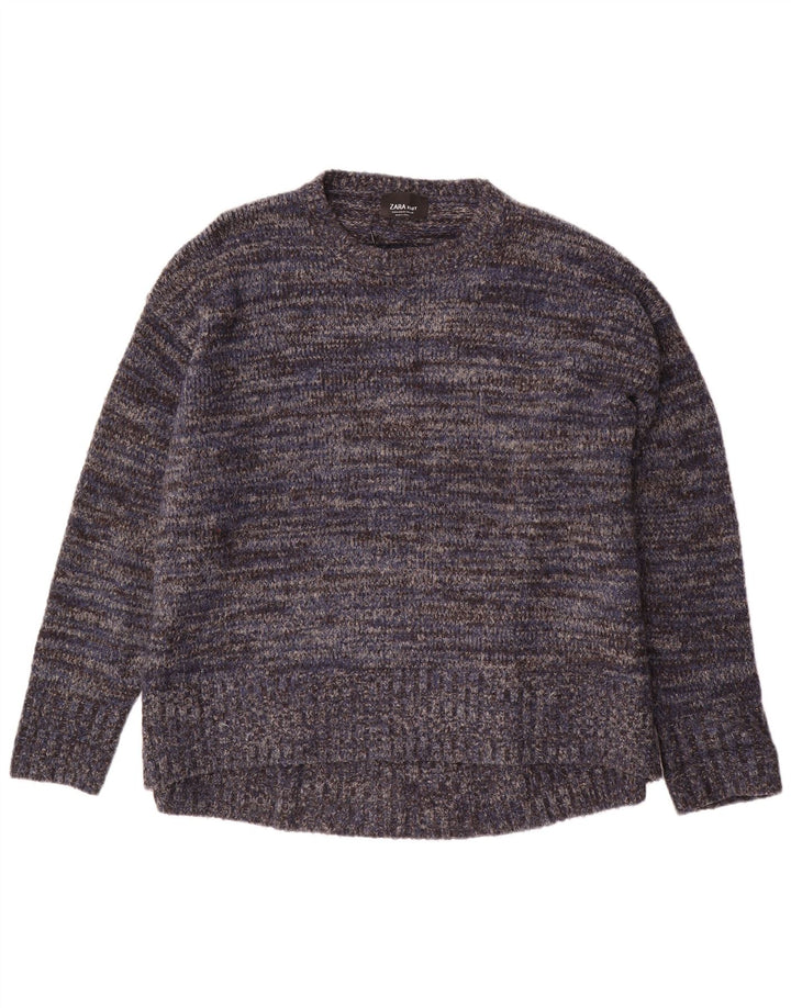 Maglione maglione girocollo da donna Zara UK 14 blu navy medio screziato