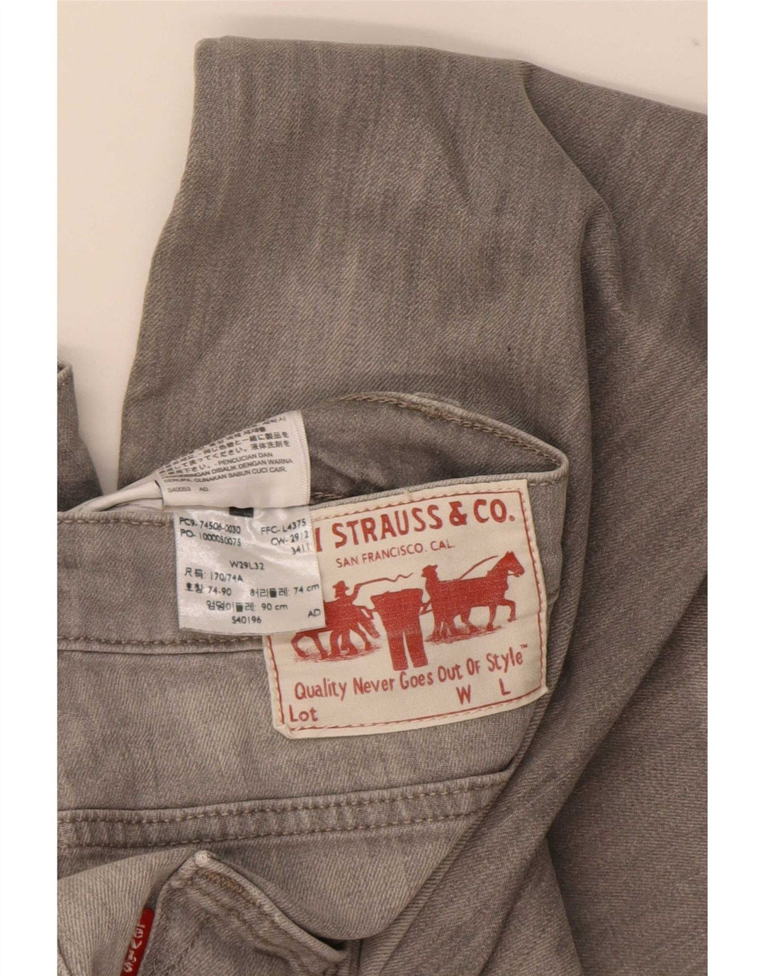 Jeans dritti da uomo Levi's W29 L32 cotone grigio