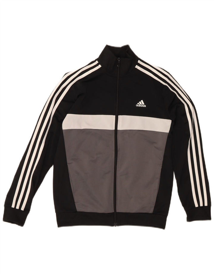 ADIDAS Boys Tracksuit Top Jacket 11-12 Years Black Colourblock Polyester