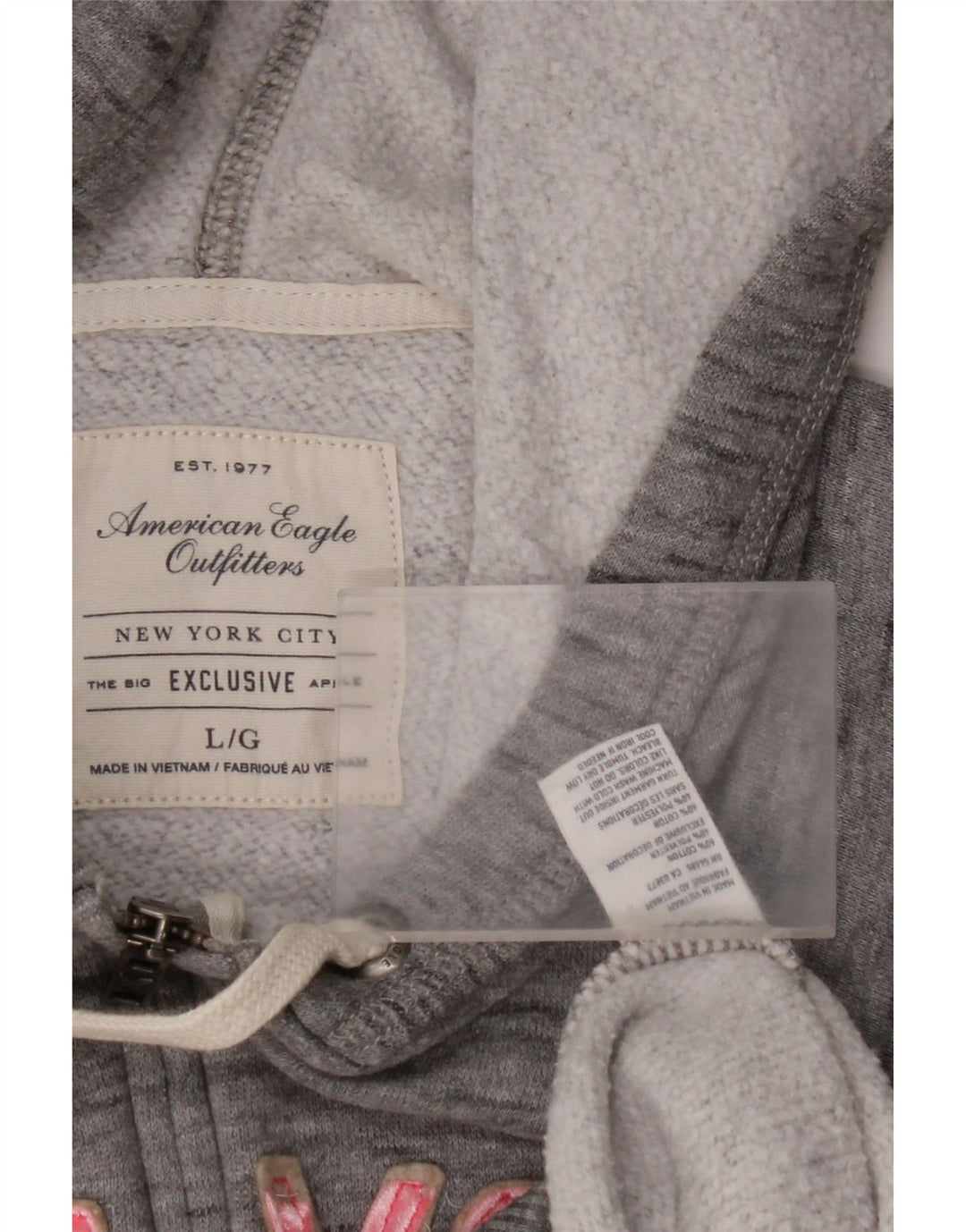 AMERICAN EAGLE Felpa con cappuccio e zip grafica da donna UK 16 Grande grigio screziato