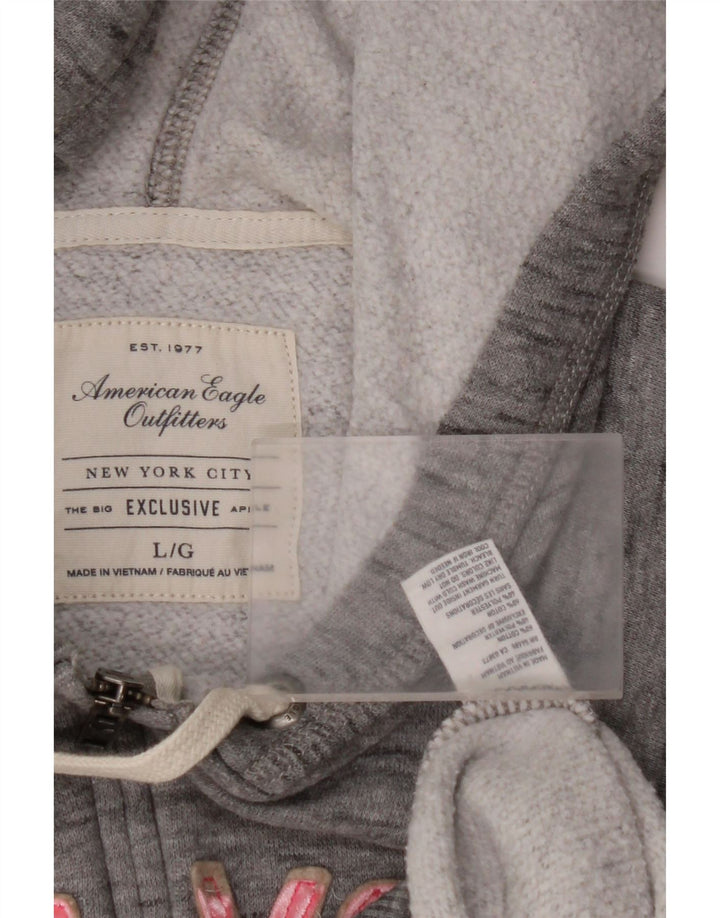AMERICAN EAGLE Felpa con cappuccio e zip grafica da donna UK 16 Grande grigio screziato