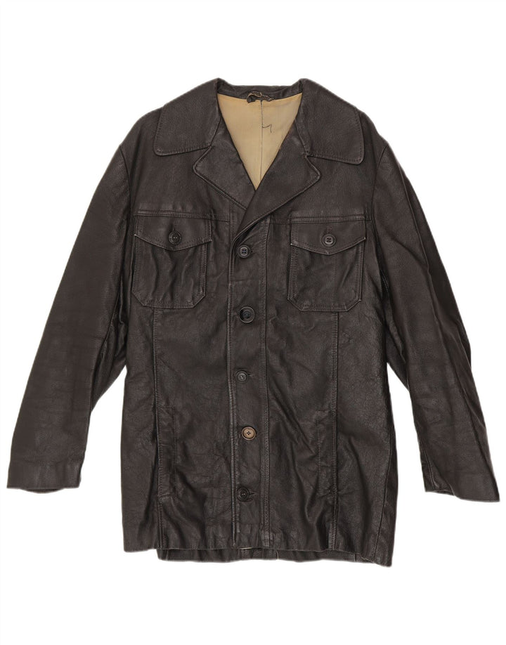 Giacca in pelle vintage da uomo UK 38 media nera