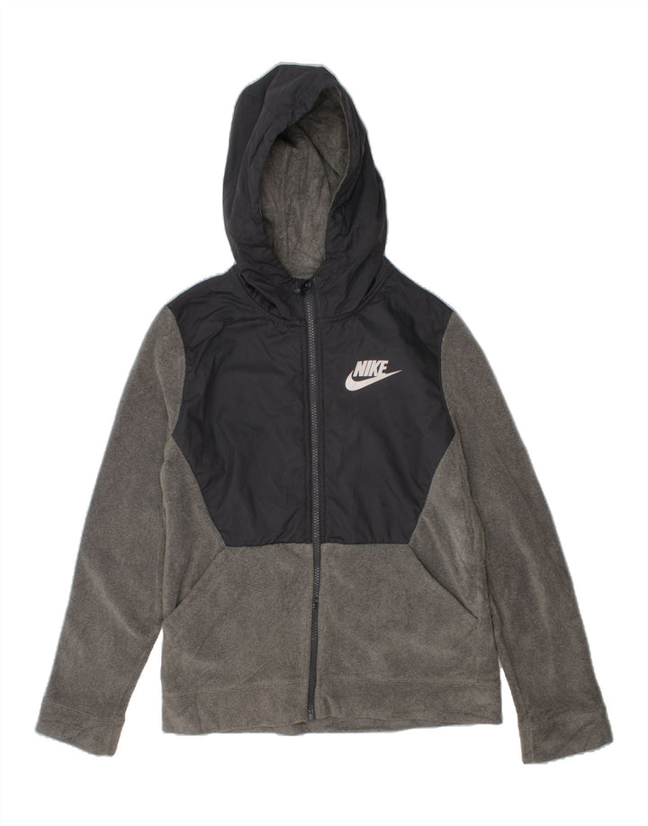 NIKE Boys Hooded Fleece Jacket 12-13 Years Large  Grey Colourblock Vintage Nike and Second-Hand Nike from Messina Hembry 