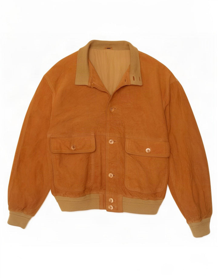 Giubbotto bomber vintage in pelle scamosciata da uomo IT 50 grande in pelle marrone