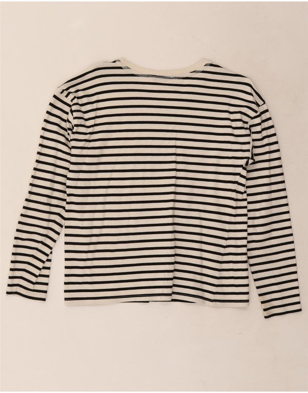 Top Zara da donna a maniche lunghe UK 10 piccolo cotone gessato bianco