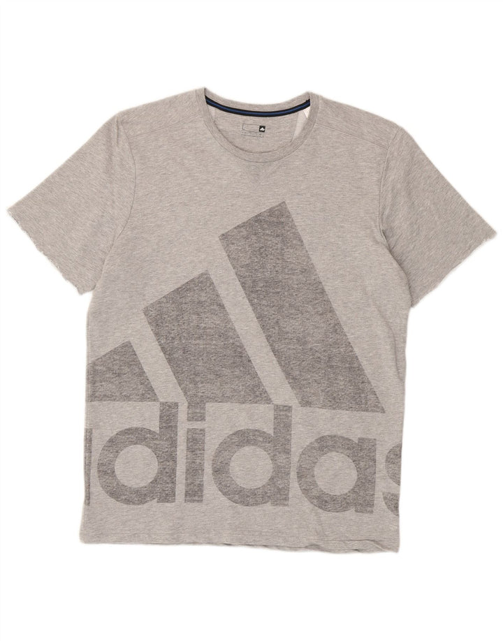 T-shirt grafica da uomo Adidas Top grande in cotone grigio