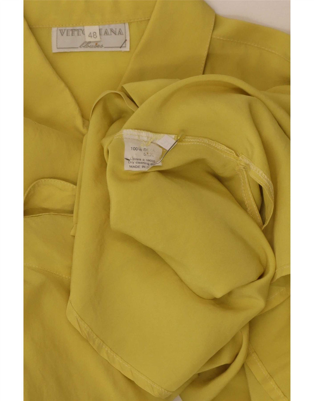 Camicia vintage da donna IT 48 XL in seta gialla