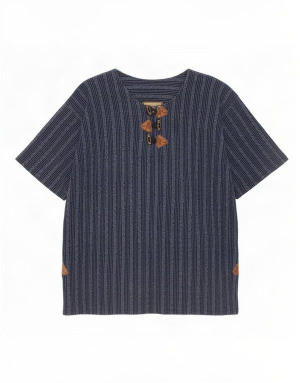 T-shirt da uomo vintage Top XL in cotone a righe blu navy