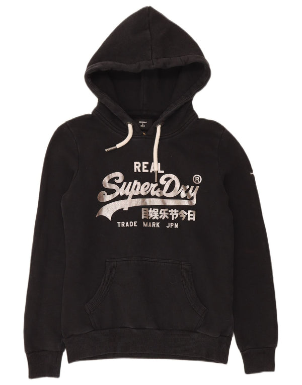 Felpa con cappuccio grafica da donna Superdry UK 6 XS cotone nero