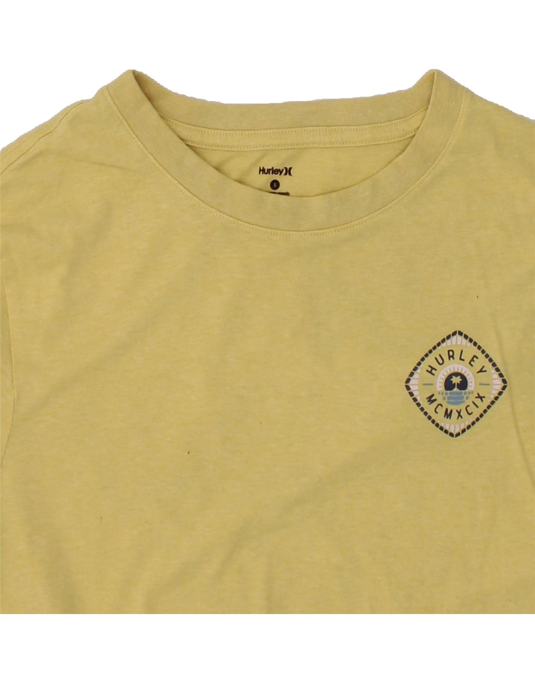 HURLEY Mens Graphic T-Shirt Top Small Yellow Cotton Vintage Hurley and Second-Hand Hurley from Messina Hembry 