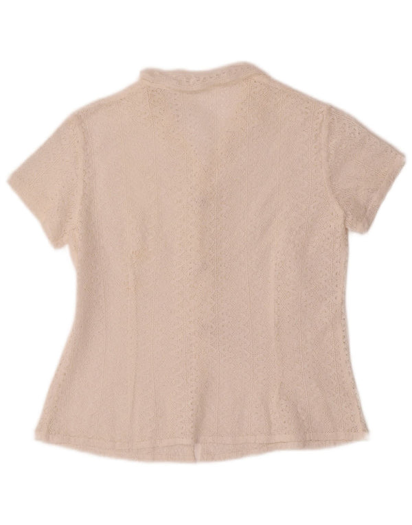 Camicetta vintage da donna a maniche corte all'uncinetto, taglia UK 10, piccola bianca