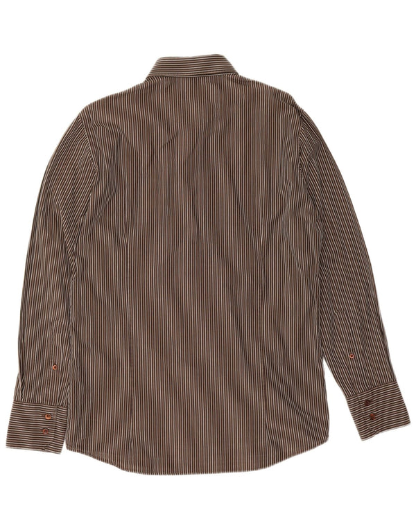 Camicia da uomo Hugo Boss in cotone gessato marrone medio