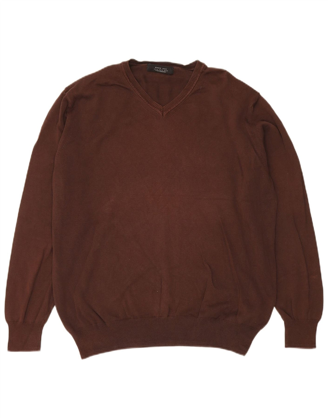 Maglione Zara da uomo con scollo a V XL in cotone marrone