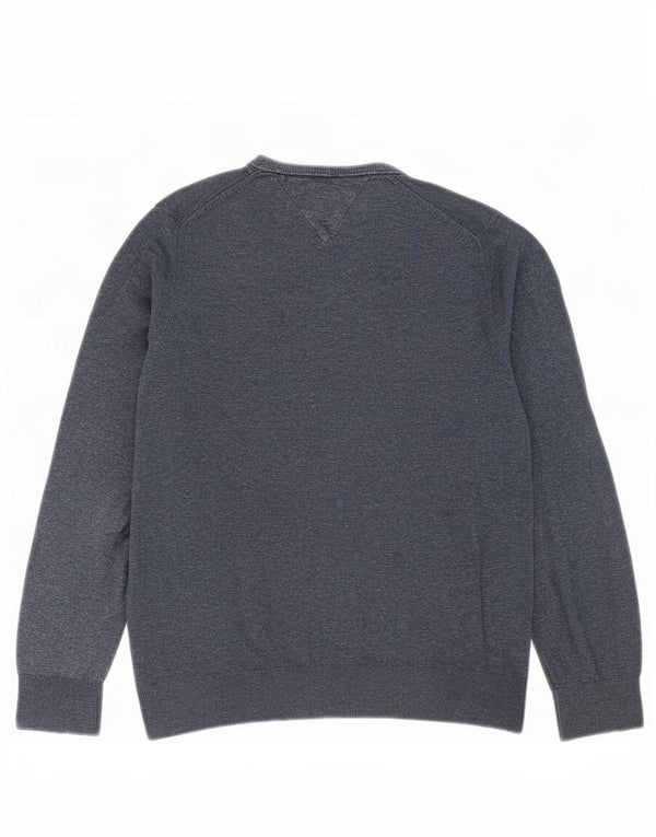 Maglione maglione con scollo a V da uomo Tommy Hilfiger piccolo cotone screziato blu navy