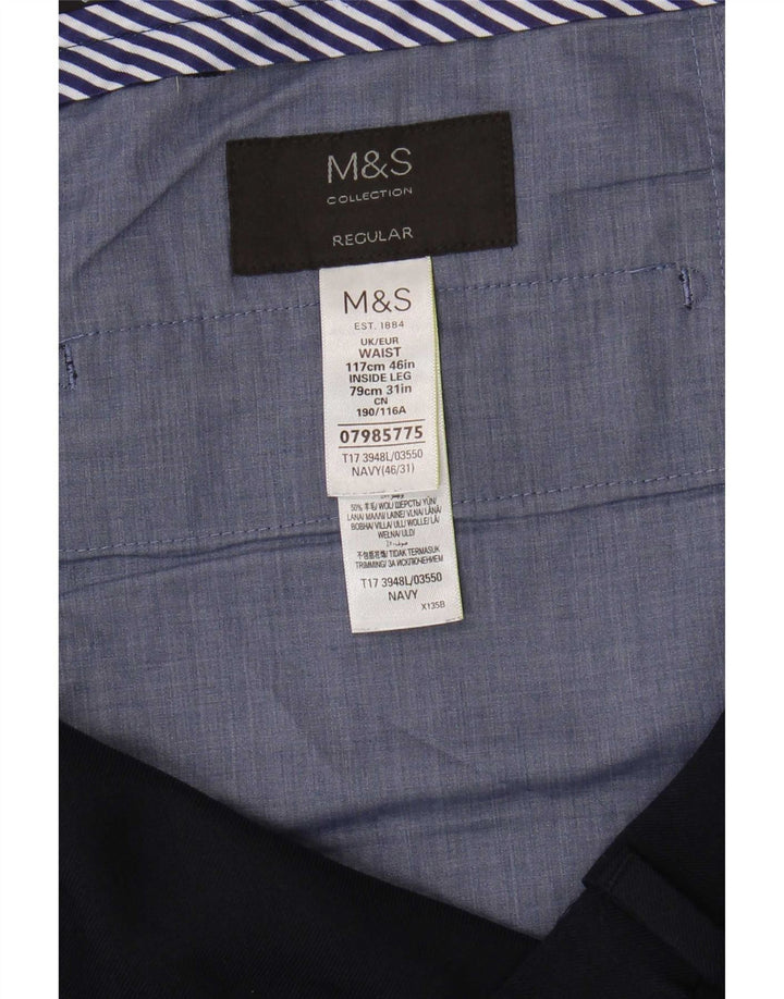 Pantaloni da abito vestibilità regolare da uomo Marks & Spencer W46 L31 poliestere blu navy