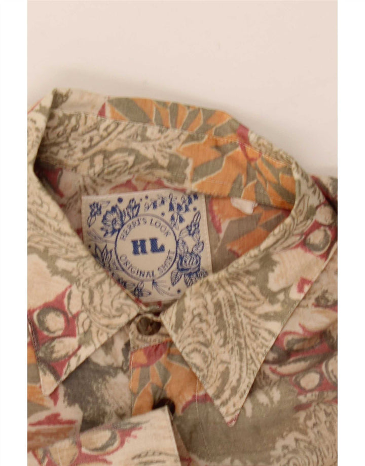 Camicia vintage da uomo piccola floreale beige
