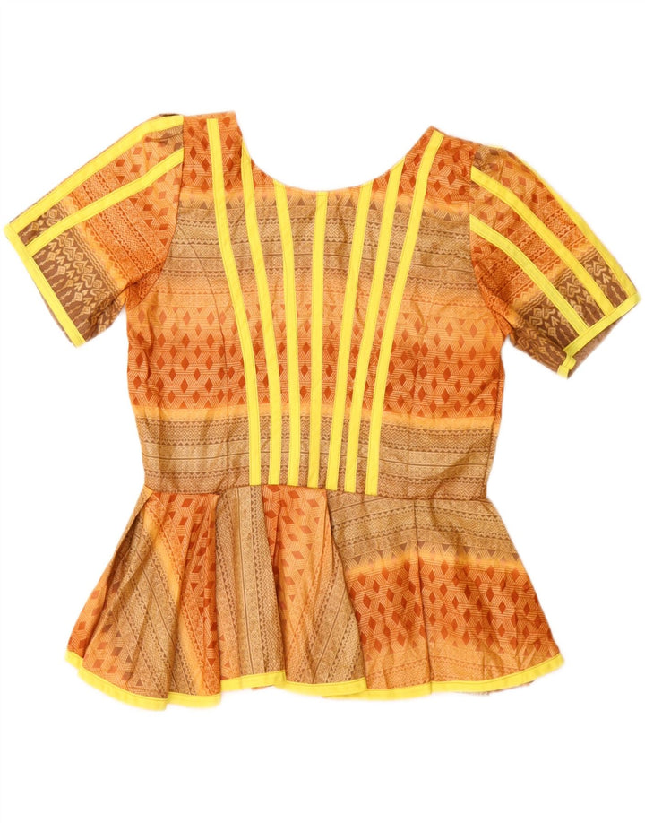 Top camicetta da donna vintage UK 12 arancione medio geometrico