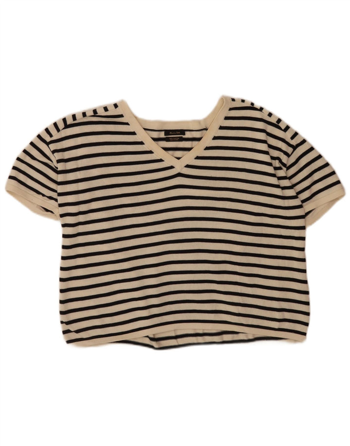 Massimo Dutti T-shirt corta da donna Top UK 14 Medium Off White Striped