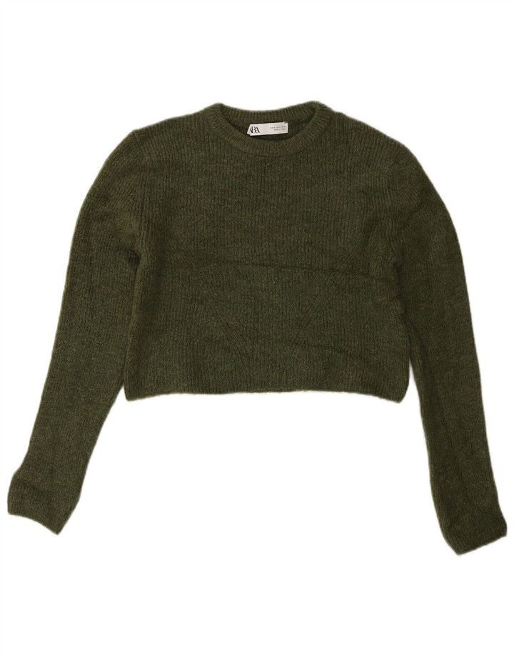 ZARA Maglione Girocollo Corto da Donna UK 8 Piccolo Acrilico Verde