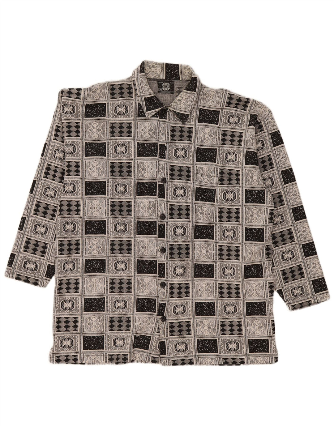 Camicia vintage da uomo in flanella di cotone geometrico grigio grande