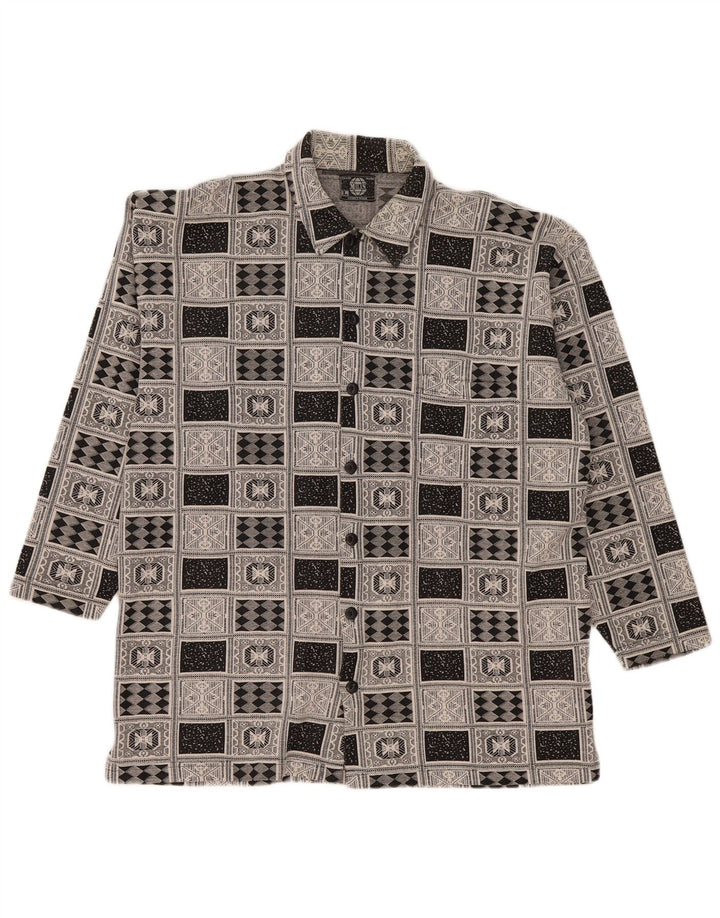 Camicia vintage da uomo in flanella di cotone geometrico grigio grande
