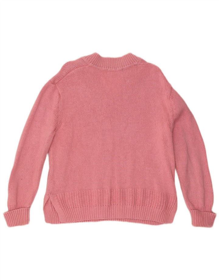 Maglione maglione con scollo a V da donna Marks & Spencer UK 14 Cotone rosa medio