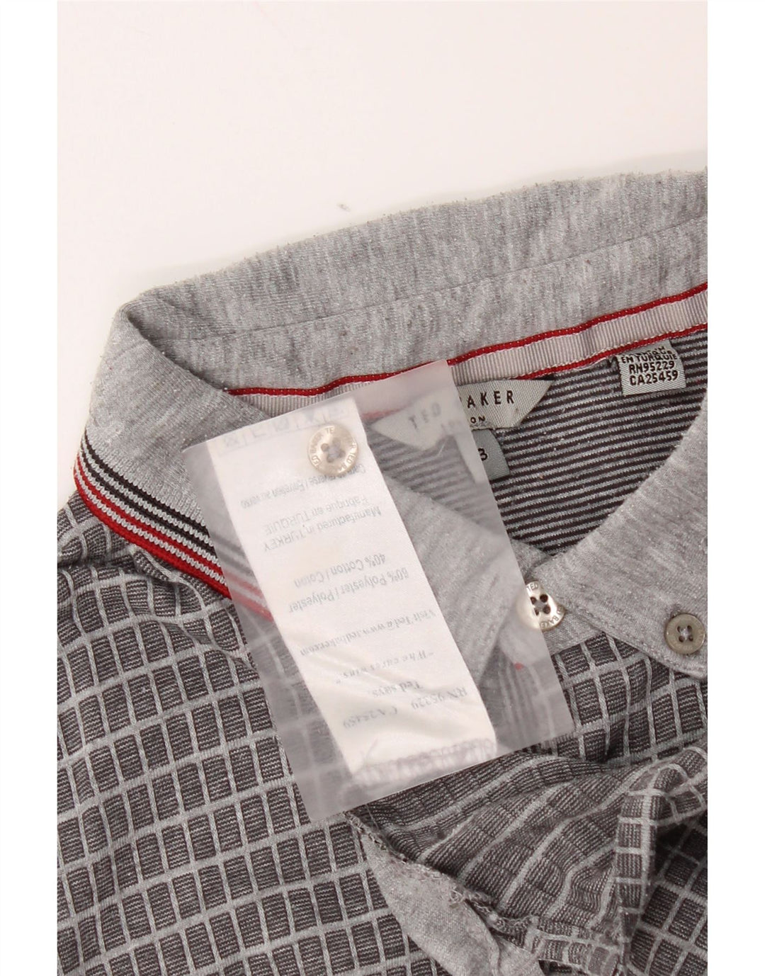 Polo da uomo Ted Baker taglia 3 in poliestere a quadretti grigio medio