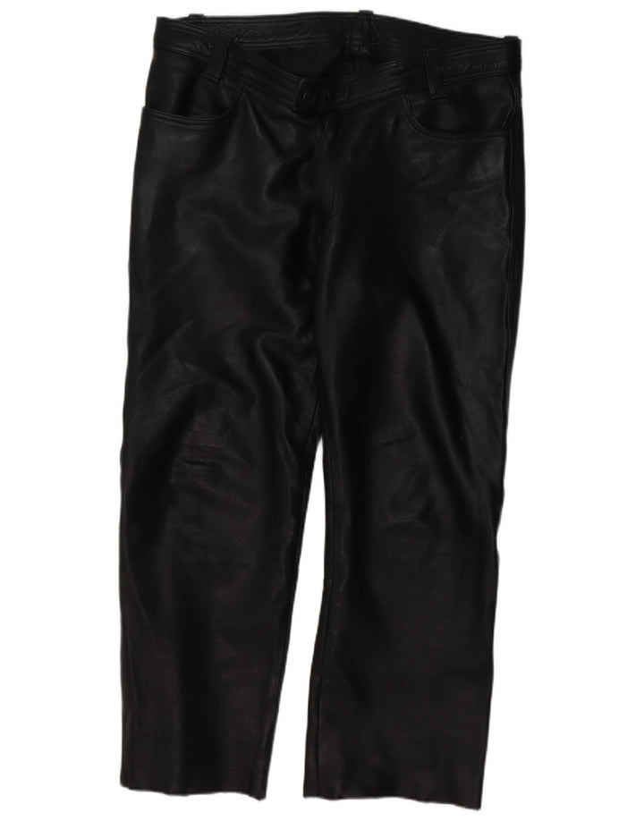 Pantaloni dritti in pelle vintage da uomo W40 L30 neri
