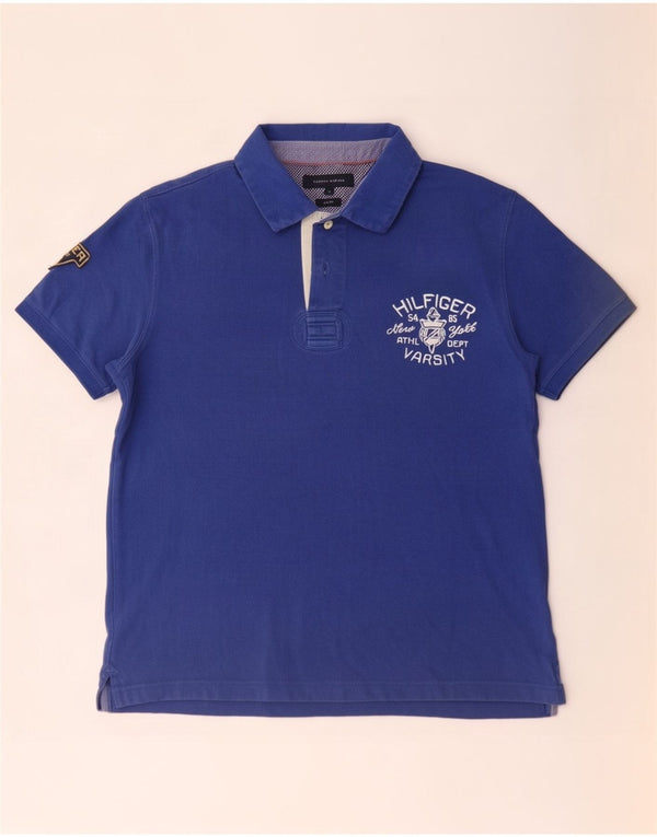Polo da rugby grafica slim fit da uomo Tommy Hilfiger XL in cotone blu