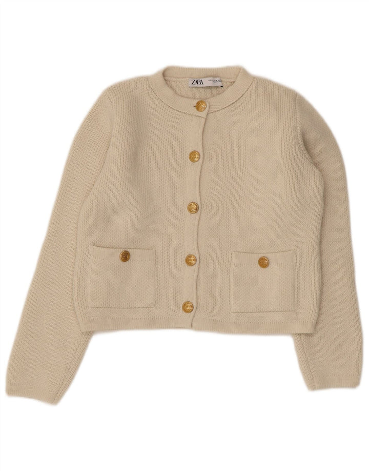 Maglione cardigan corto da donna Zara UK 12 Acrilico beige medio