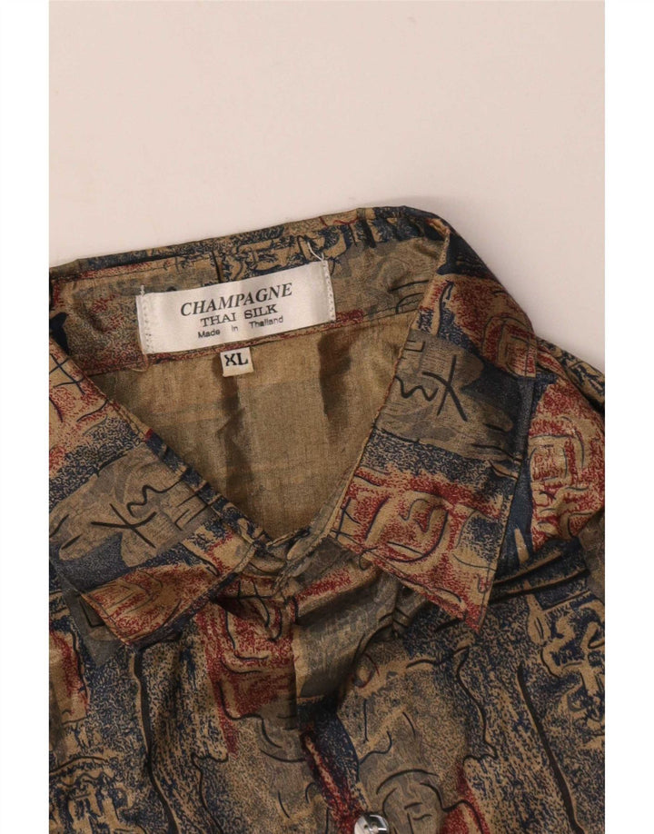 Camicia a maniche corte con motivo astratto da uomo in seta tailandese XL multicolore
