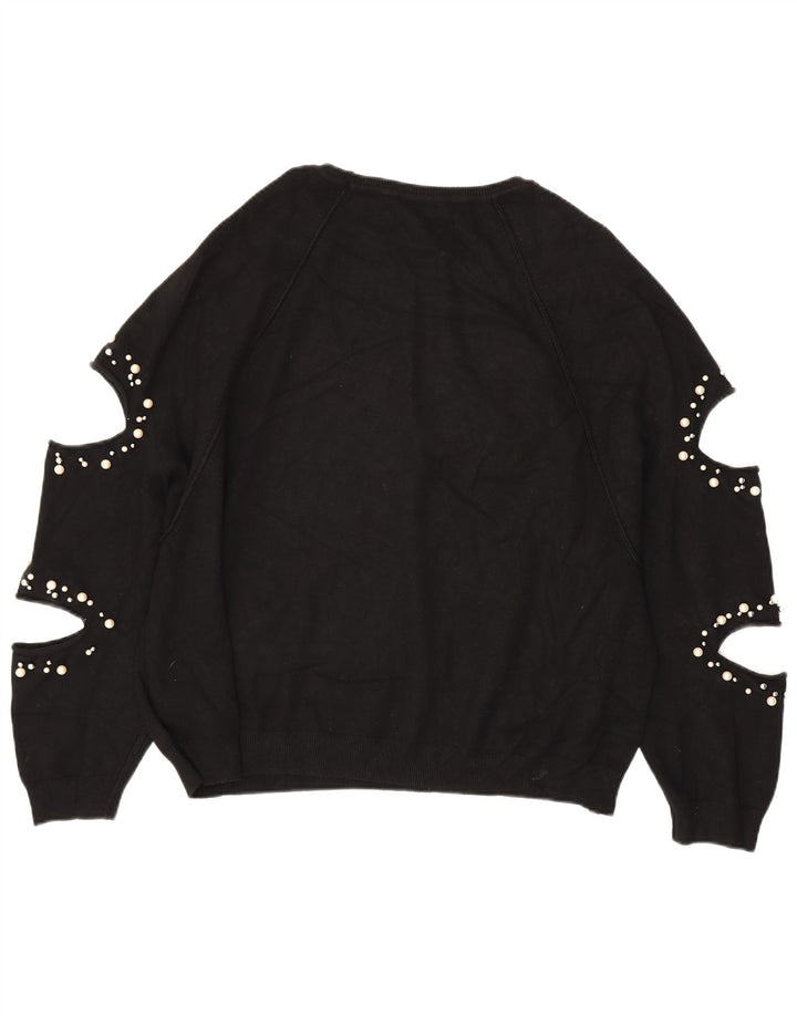 Maglione ZARA da donna oversize con scollo a barca UK 14 medio nero
