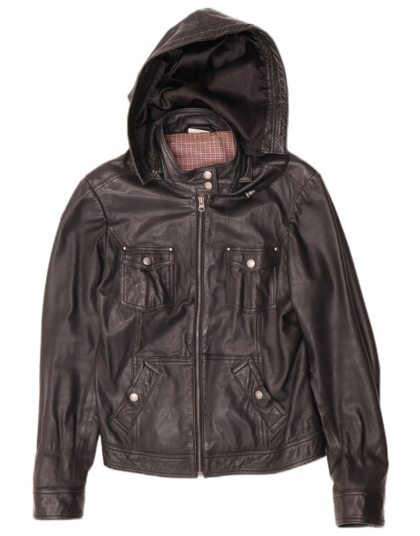 Giacca in pelle con cappuccio da donna Street One UK 14 pelle nera media