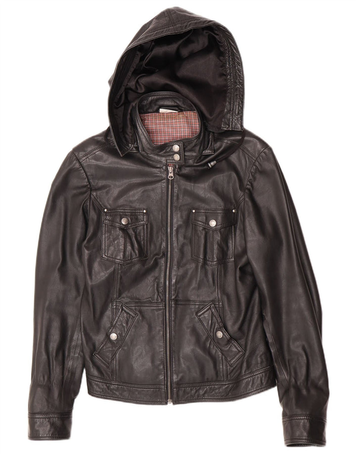 Giacca in pelle con cappuccio da donna Street One UK 14 pelle nera media