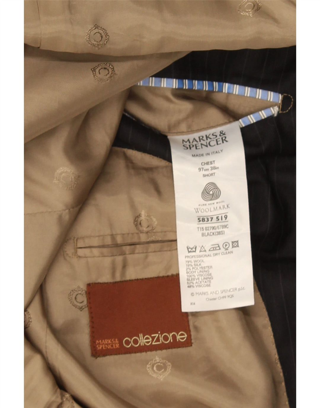 Giacca blazer a 3 bottoni da uomo Marks & Spencer UK 38 gessato medio nero