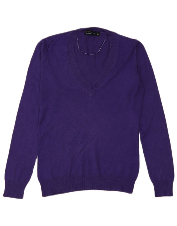 Maglione Zara da donna con scollo a V UK 12 Viscosa viola medio