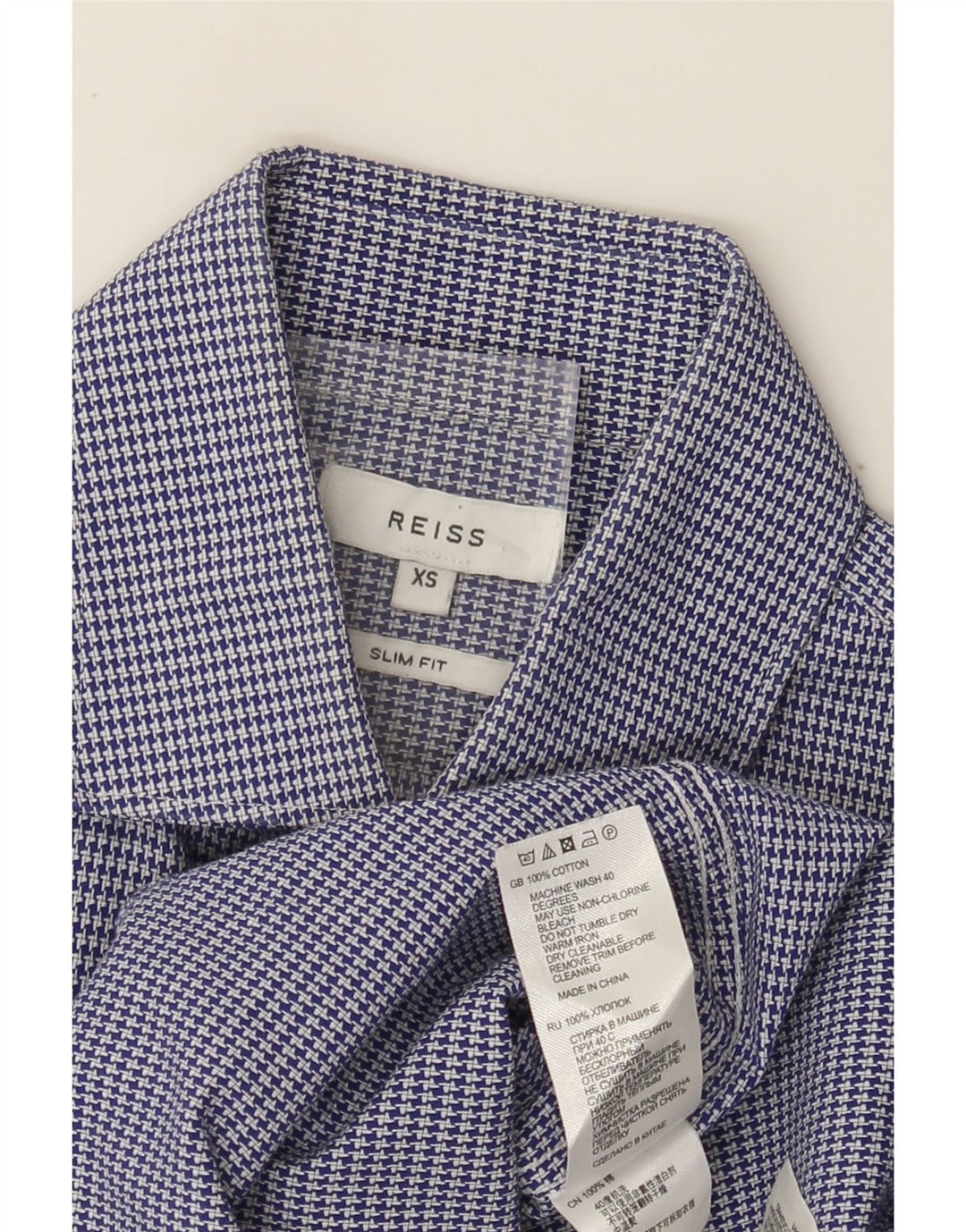 Camicia Reiss da uomo slim fit XS in cotone pied de poule blu