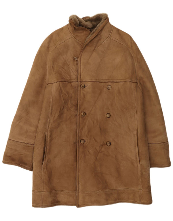 Cappotto vintage in shearling da uomo IT 48 in pelle marrone medio