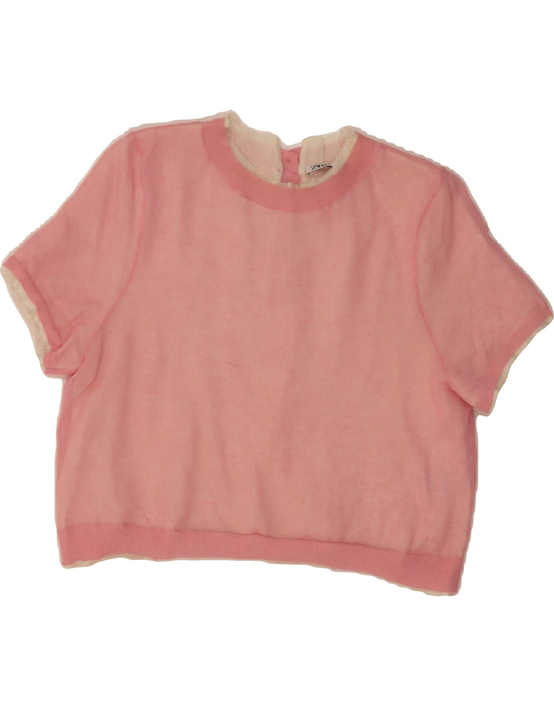 ZARA Womens Crop Blouse Top UK 16 Large Pink Linen Vintage Zara and Second-Hand Zara from Messina Hembry 