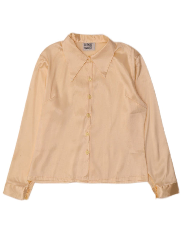 Camicetta camicia vintage da donna UK 14 beige medio