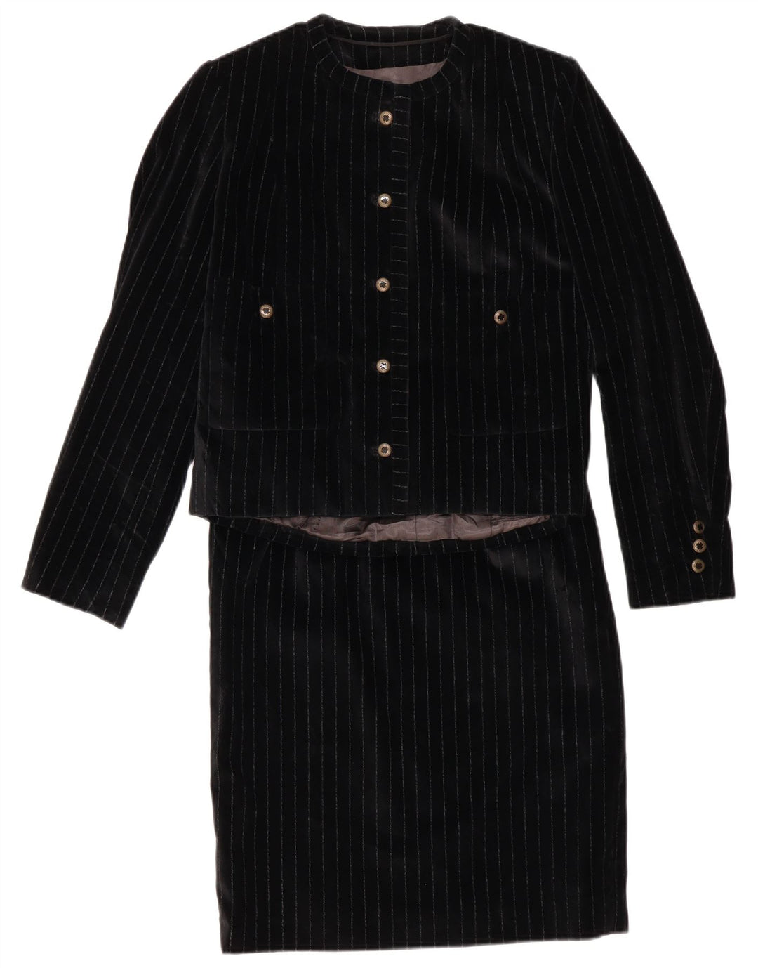 Set gonna da donna in 2 pezzi a 5 bottoni VINTAGE UK 12 medio W28 nero