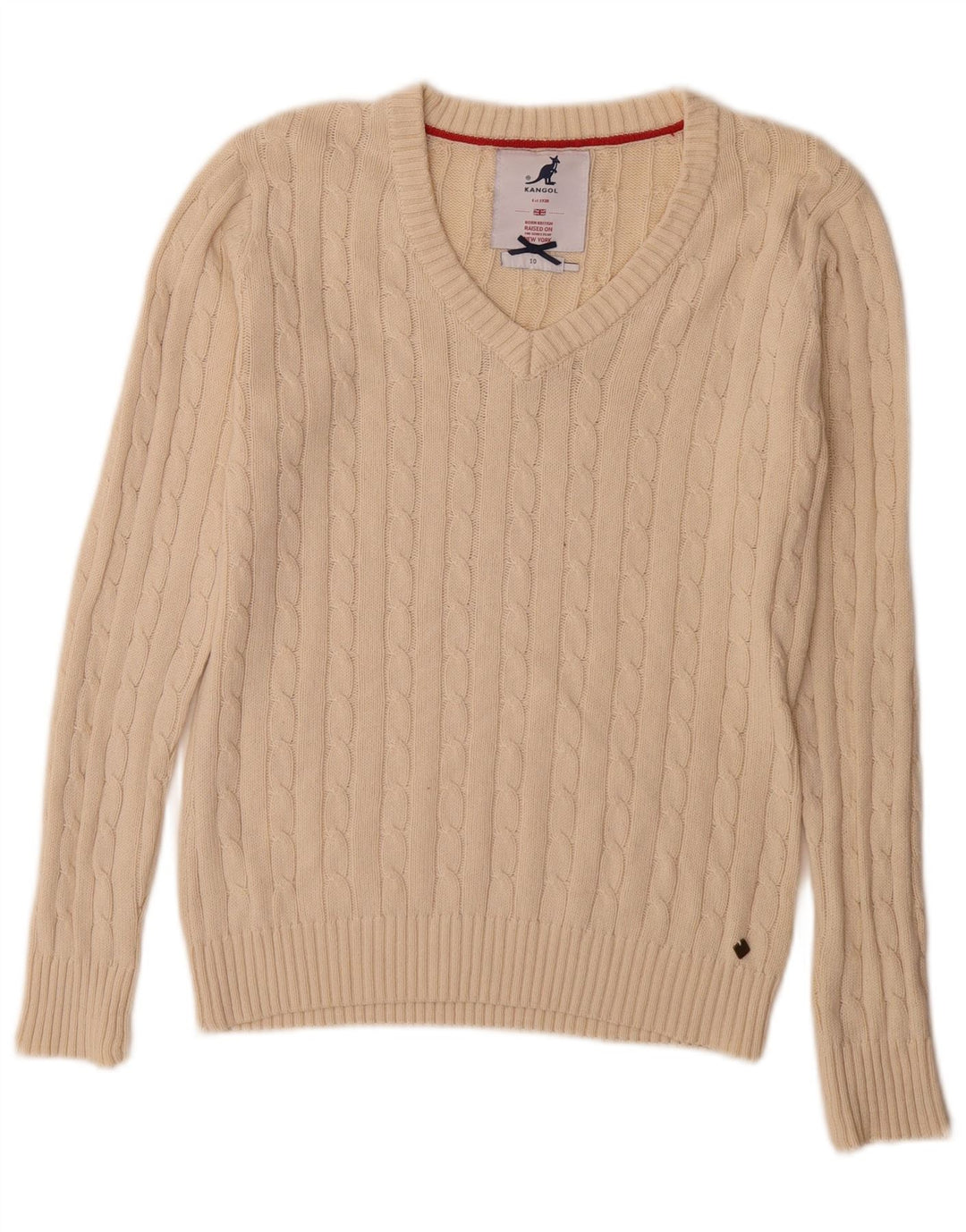 Maglione Kangol da donna con scollo a V UK 10 piccolo Beige