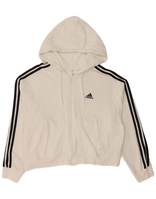 Maglione con cappuccio e zip corta Adidas da donna UK 12/14 Cotone bianco medio