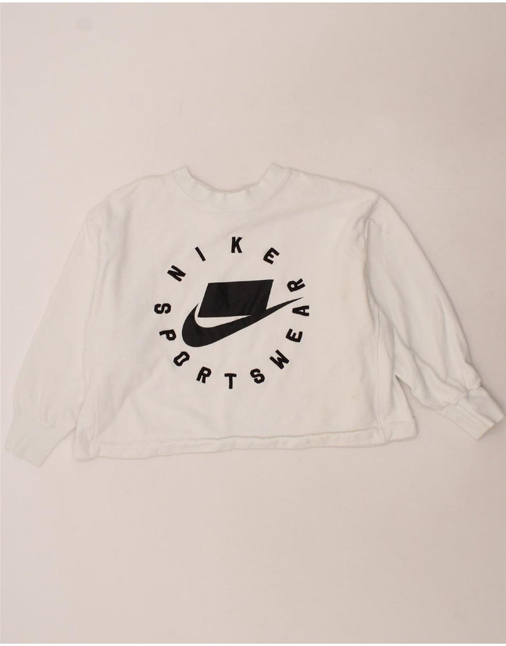 NIKE Womens Oversized Graphic Crop Sweatshirt Jumper UK 14 Medium White Vintage Nike and Second-Hand Nike from Messina Hembry 